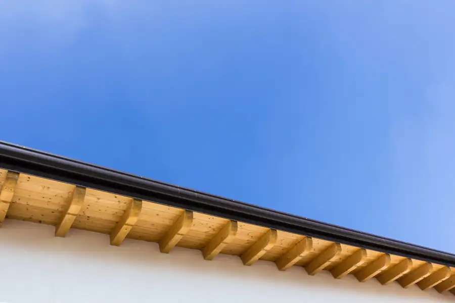 Clean roofline and guttering against a blue sky South West gutter cleaning
